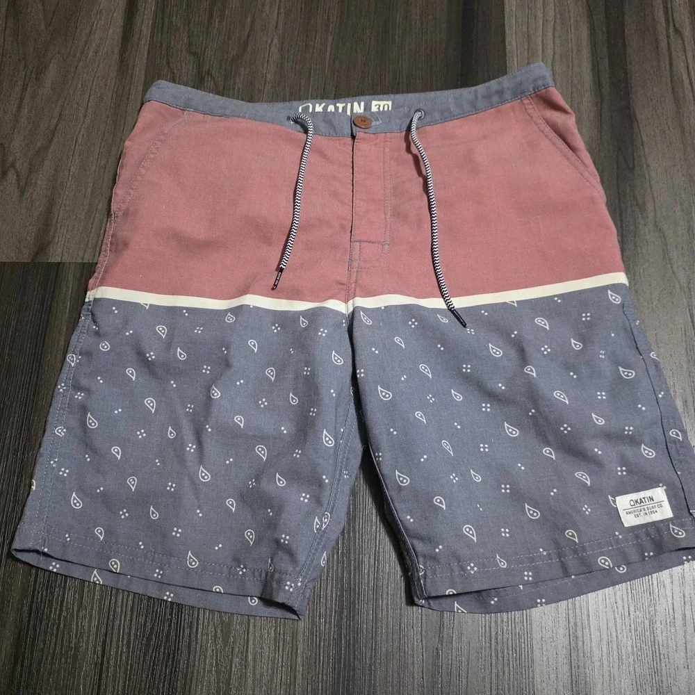 Katin USA Mens Paisley Board Shorts Red Blue Surf Trunks Size 30